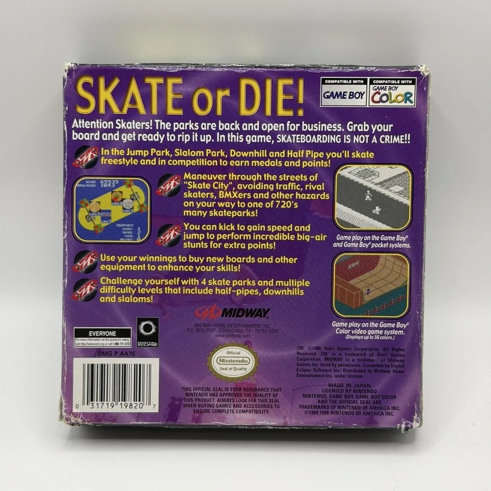 720° Nintendo Game Boy Color Game E Midway 1999 NTSC-U/C Box Cart‎ Skateboarding